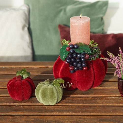 Artículo Decoración de calabaza calabaza flocada rojo burdeos aspecto aterciopelado 20 cm 2 piezas