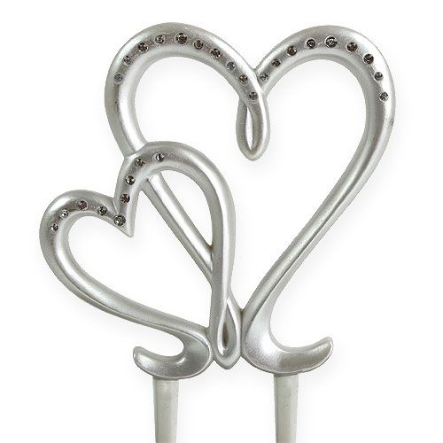 Floristik24 Deco corazón para enchufar en plata 17cm
