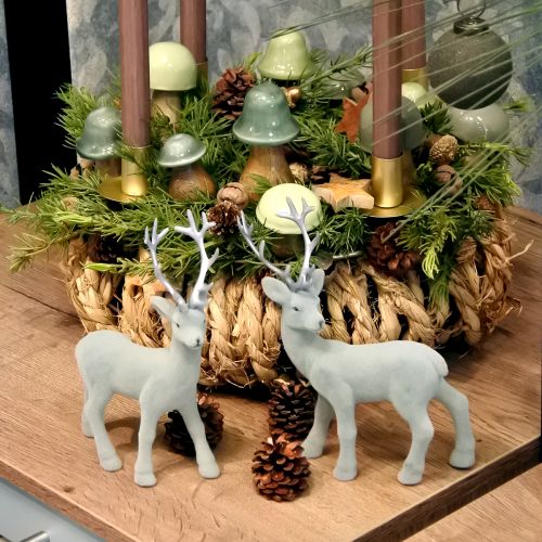 Artículo Ciervo reno decorativo ternero gris verde flocado 20 cm juego de 2