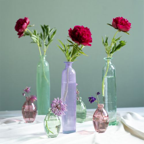 Floristik24 Jarrón alto de flores con botellas moradas de cristal decorativo Ø6,5cm H30cm