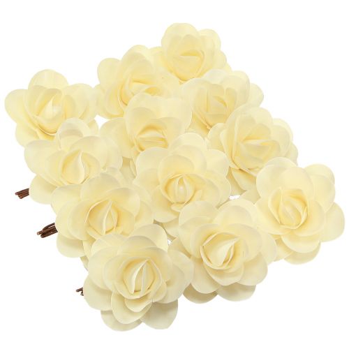 Artículo Rosas decorativas de madera rosas artificiales crema rosas de madera Ø10cm 12 piezas