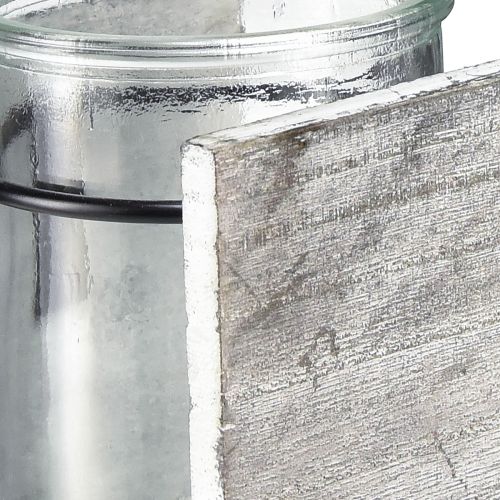 Artículo Portavelas de cristal con marco rústico de madera - blanco grisáceo, 10x9x10cm - encantadora decoración de mesa 3 piezas