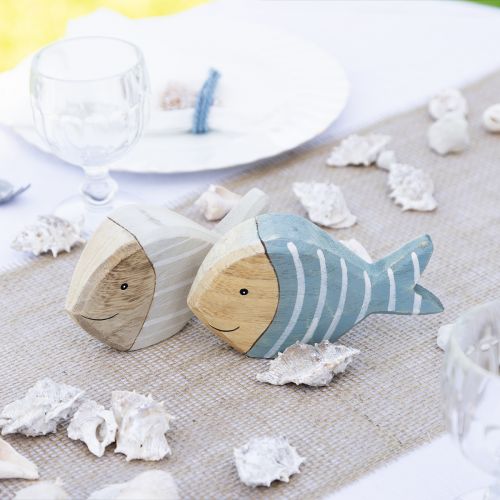 Artículo Decoración de mesa de pescado de madera soporte de pescado madera 15×8cm 2 piezas