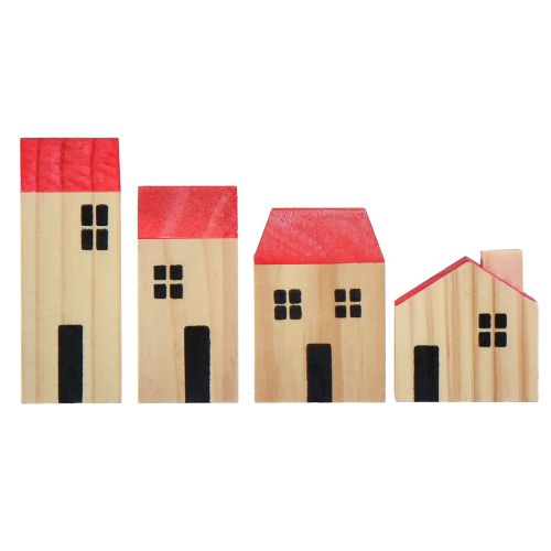 Artículo Casa de madera casas decorativas madera natural rojo 4 piezas