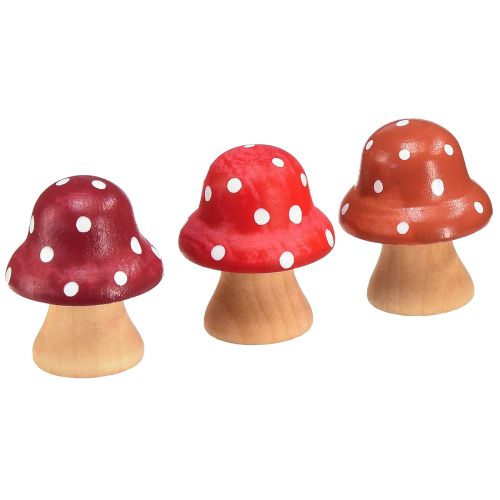 Floristik24 Setas de Madera Setas Decorativas Mini Agáricos de Mosca de Madera Rojo Naranja 4cm 12uds