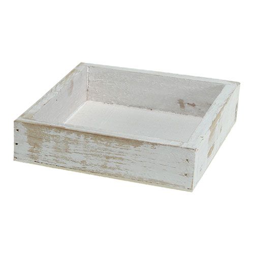 Floristik24 Mini bandeja de madera blanca 12cm x 12cm x 3cm