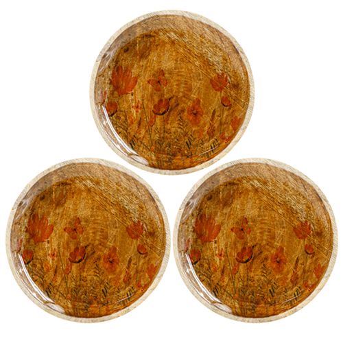 Artículo Plato de Madera Flores Mariposa Rosa Natural Ø15cm 3uds