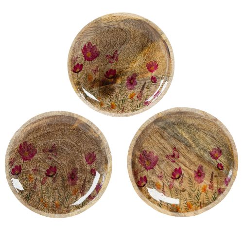 Floristik24 Platos de madera con flores y mariposas, rosa natural, Ø15cm, 3 piezas