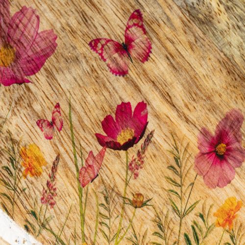 Artículo Platos de madera con flores y mariposas, rosa natural, Ø15cm, 3 piezas