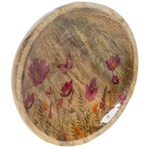 Artículo Platos de madera con flores y mariposas, rosa natural, Ø15cm, 3 piezas