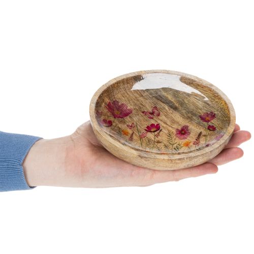 Artículo Platos de madera con flores y mariposas, rosa natural, Ø15cm, 3 piezas