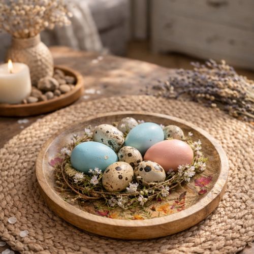 Artículo Platos de madera con flores y mariposas, rosa natural, Ø15cm, 3 piezas