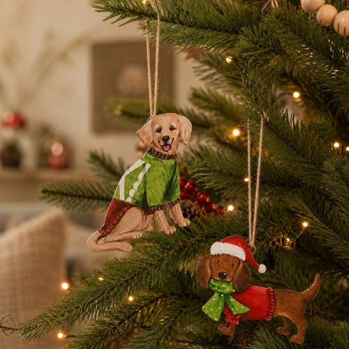 Adorno navideño de perro, adorno colgante decorativo, perro con bufanda y gorro, 12 cm, 2 piezas | Floristik24.es