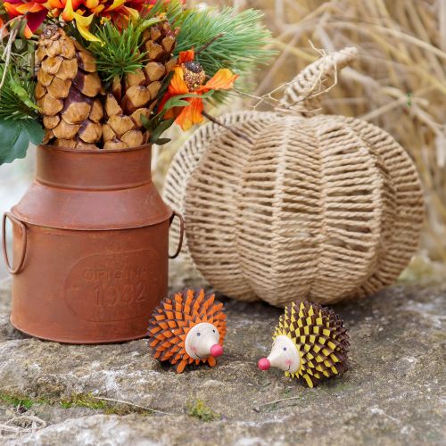 Artículo Figura decorativa de madera erizo otoño amarillo anaranjado 8×7×6cm 4ud
