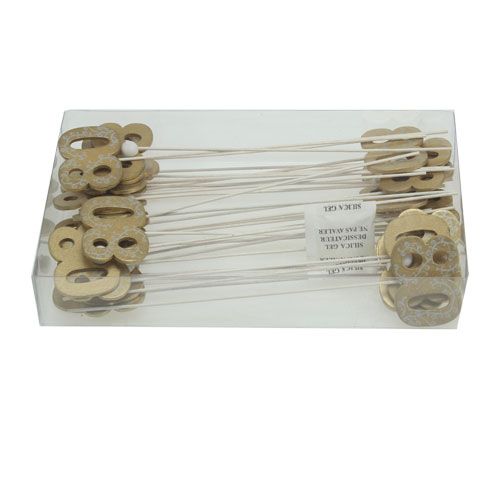 Floristik24 Número de aniversario "80" en la madera del personal, oro 36 piezas