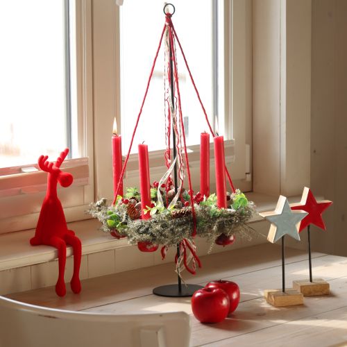 Taburete de borde con decoración de alce navideño flocado 31 cm rojo 3 piezas