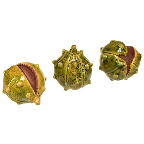 Artículo Castañas decorativas en amarillo verdoso – 6 cm – decoración ideal para otoño y vacaciones – 6 piezas