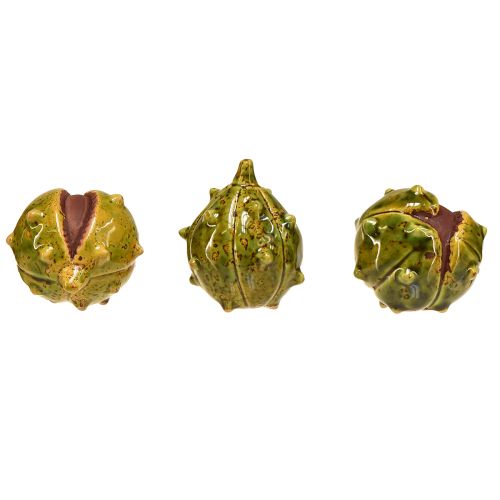 Artículo Castañas decorativas en amarillo verdoso – 6 cm – decoración ideal para otoño y vacaciones – 6 piezas