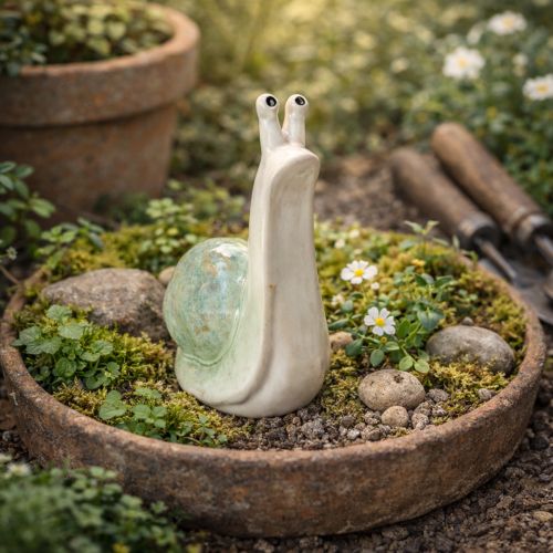 Artículo Figura decorativa de caracol de cerámica para ambientes elegantes y encantadoras decoraciones de mesa, 16 cm