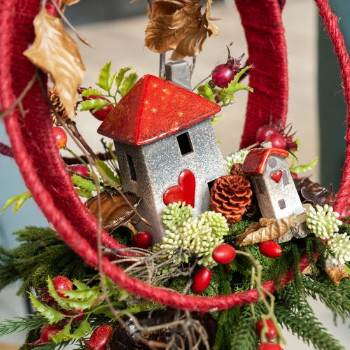 Floristik24 Casa de cerámica con ventana de tejado roja y corazón - 6 cm - Decoración idílica para el hogar y el jardín - 6 piezas
