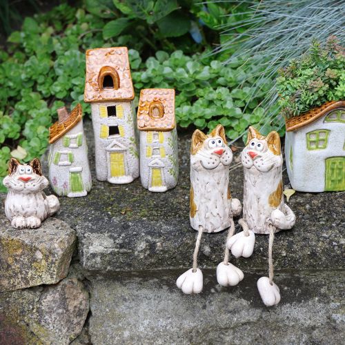 Artículo Casa de cerámica rústica con LED brillante, ideal como decoración de mesa atmosférica, 15 cm, 2 piezas