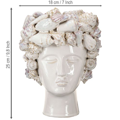 Artículo Jarrón de cerámica con forma de cabeza y conchas – Busto decorativo mediterráneo para plantas y flores de 25 cm
