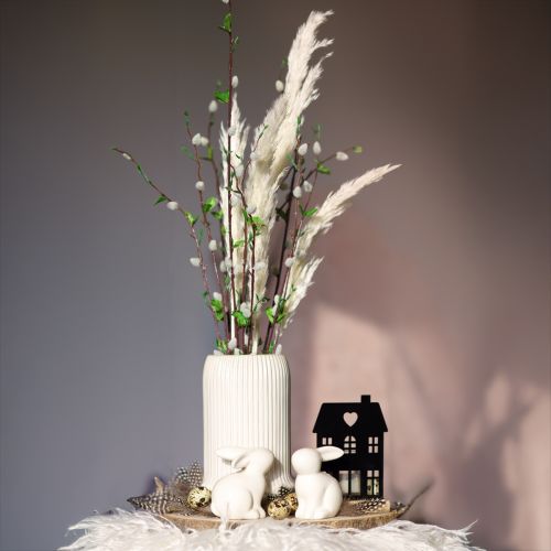 Artículo Florero de cerámica con ranuras Florero de cerámica blanca Ø13cm H20cm