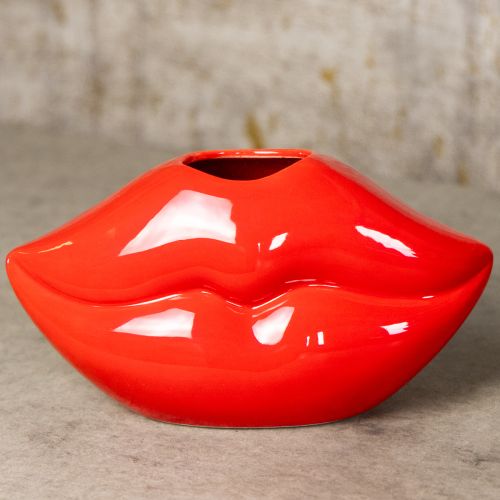 Artículo Jarrón de cerámica con forma de boca de beso rojo, jarrón decorativo de 17 x 8,5 x 9 cm.