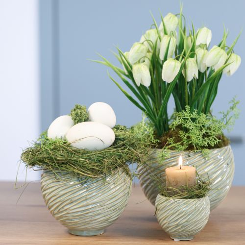 Floristik24 Cuencos de cerámica con diseño en espiral verde Ø9cm H7cm 4uds