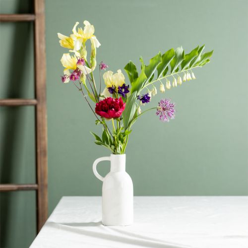 Artículo Jarrón de cerámica blanco para decoración en seco jarrón con asa Ø9cm H21cm