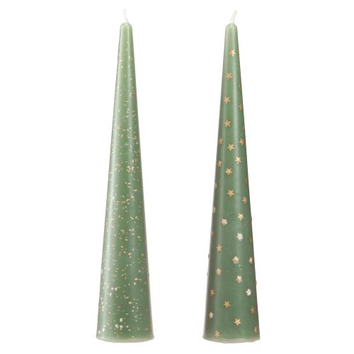 Vela como árbol de Navidad Vela navideña oro verde Ø4,5cm H25cm 2ud