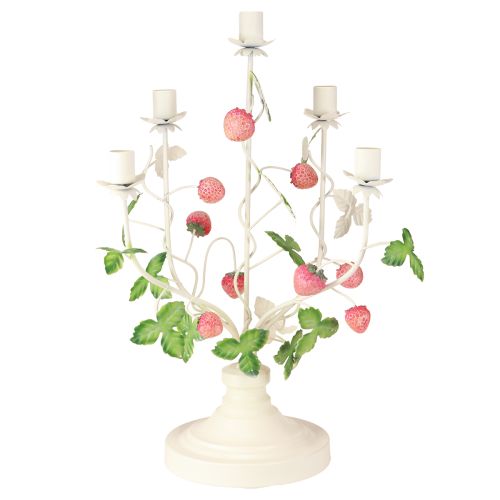 Candelabro de 5 brazos de metal color crema con decoración de fresas H44cm | Floristik24.es