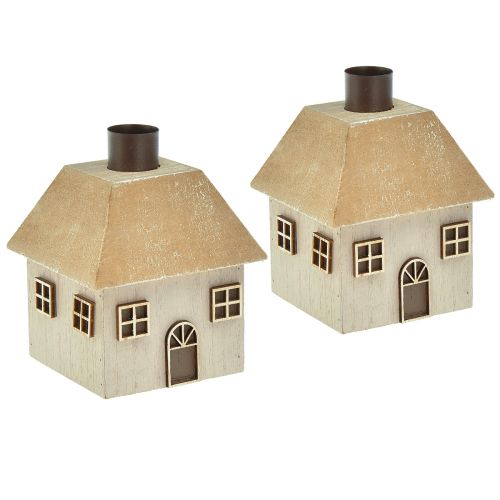 Artículo Portavelas Casa navideña madera gris 9×9×11cm 2 piezas