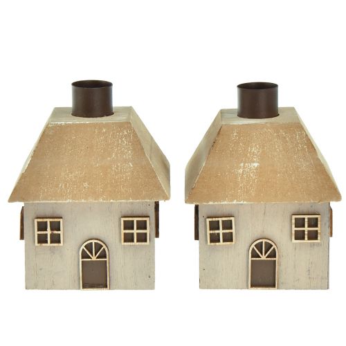 Artículo Portavelas Casa navideña madera gris 9×9×11cm 2 piezas