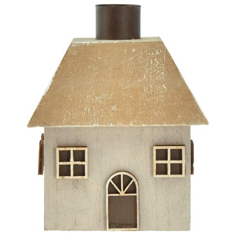 Artículo Portavelas Casa navideña madera gris 9×9×11cm 2 piezas