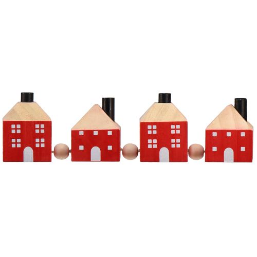Artículo Portavelas de madera decorativa casa de madera guirnalda roja y blanca 23cm