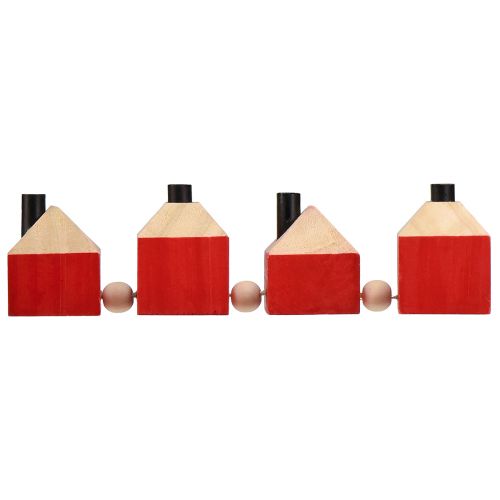 Artículo Portavelas de madera decorativa casa de madera guirnalda roja y blanca 23cm