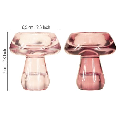 Artículo Portavelas de cristal con forma de hongo, baya, Ø6,5 cm, alto 7 cm, 2 unidades