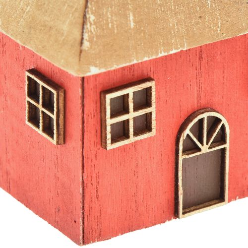 Artículo Portavelas casa navideña madera rojo 9×9×11cm 2 piezas