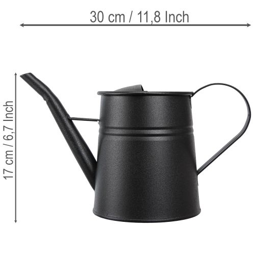 Regadera pequeña decorativa y elegante, de metal negro, 30x13x17cm, 1,7l, maceta, decoración para apartamento/balcón. | Floristik24.es