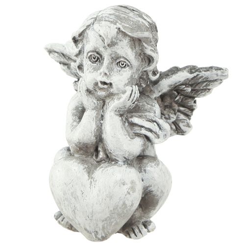 Floristik24 Figura decorativa para tumba angelito con corazón gris Al. 5,5 cm 6 piezas