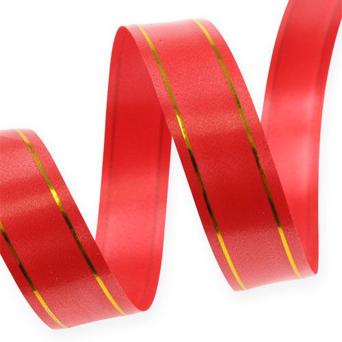 Cinta de regalo 2 rayas doradas sobre rojo 19mm 100m