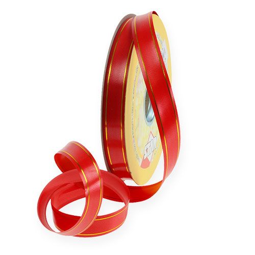 Cinta de regalo 2 rayas doradas sobre rojo 19mm 100m
