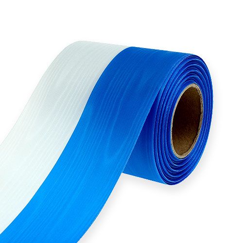 Floristik24 Cintas para guirnaldas Moiré Azul-Blanco 100 mm