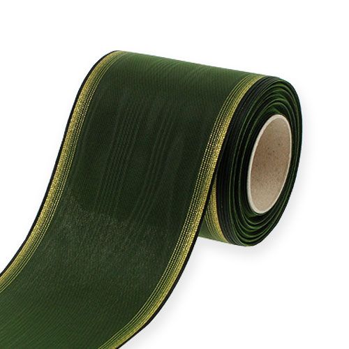 Floristik24 Cinta de corona Moiré 100mm, verde oscuro