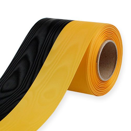Floristik24 Cintas para guirnaldas Moiré Amarillo-Negro 100 mm