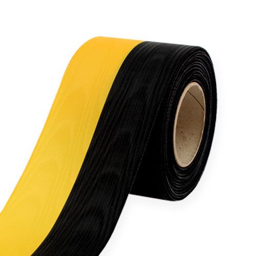 Floristik24 Guirnalda de cintas moiré amarillo-negro 75 mm