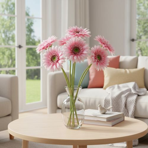 Flores artificiales de gerbera para jardín, color rosa, 47 cm, 6 unidades | Floristik24.es