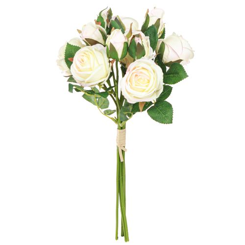 Artículo Ramo de rosas artificiales, flores artificiales, color crema, 36 cm, 12 unidades