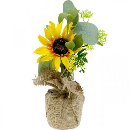 Floristik24 Girasol artificial, flor de seda, decoración de verano, girasol en saco de yute